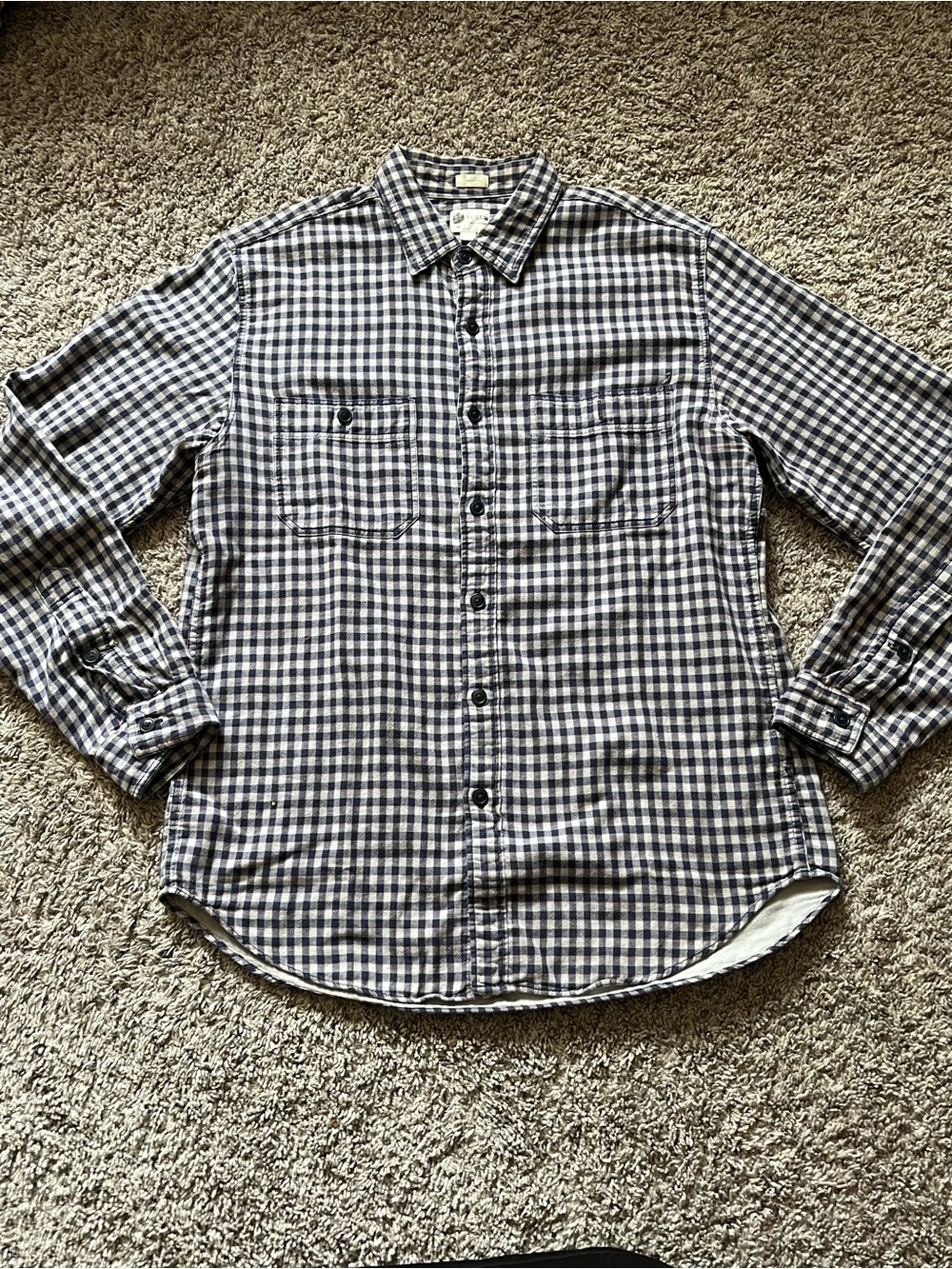 Vintage 100% Cotton J. Crew blue cream and red button down shirt tailored fit M